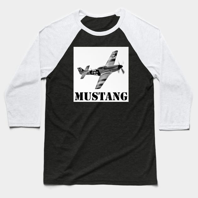 P51 Mustang - Black and White Baseball T-Shirt by SteveHClark